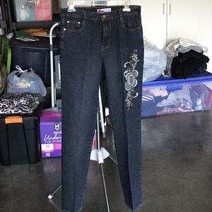 Cosmopolitan Black Straight Leg Jeans with Embroidery